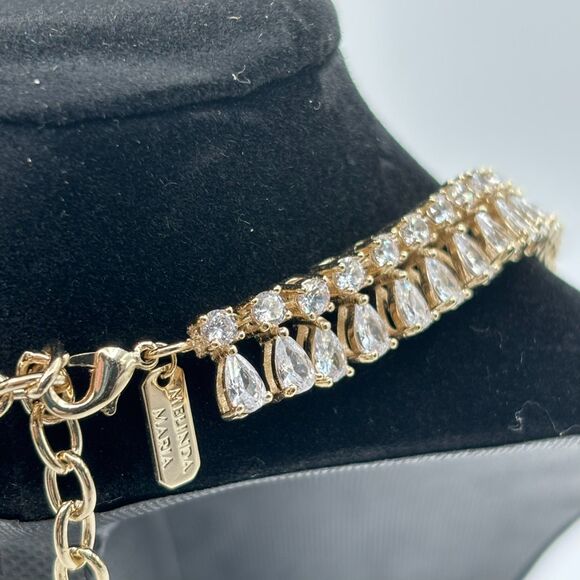 Melinda Maria | Stunning Simulated Diamond Gold Plated Princess Tennis Necklace - Picture 7 of 10